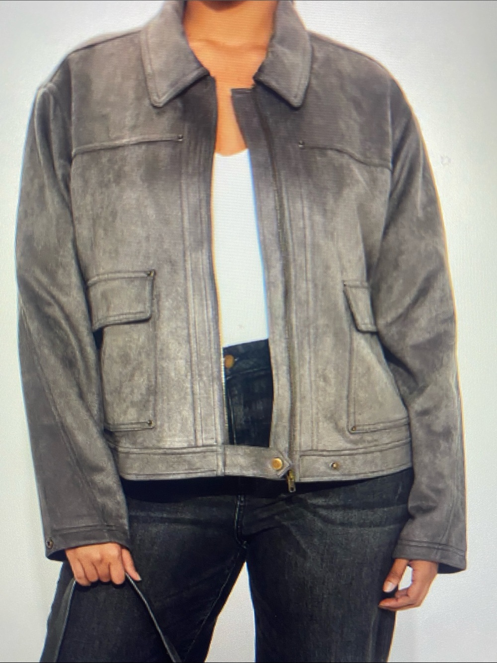 Women’s Gray Faux Suede Zip-Front Jacket